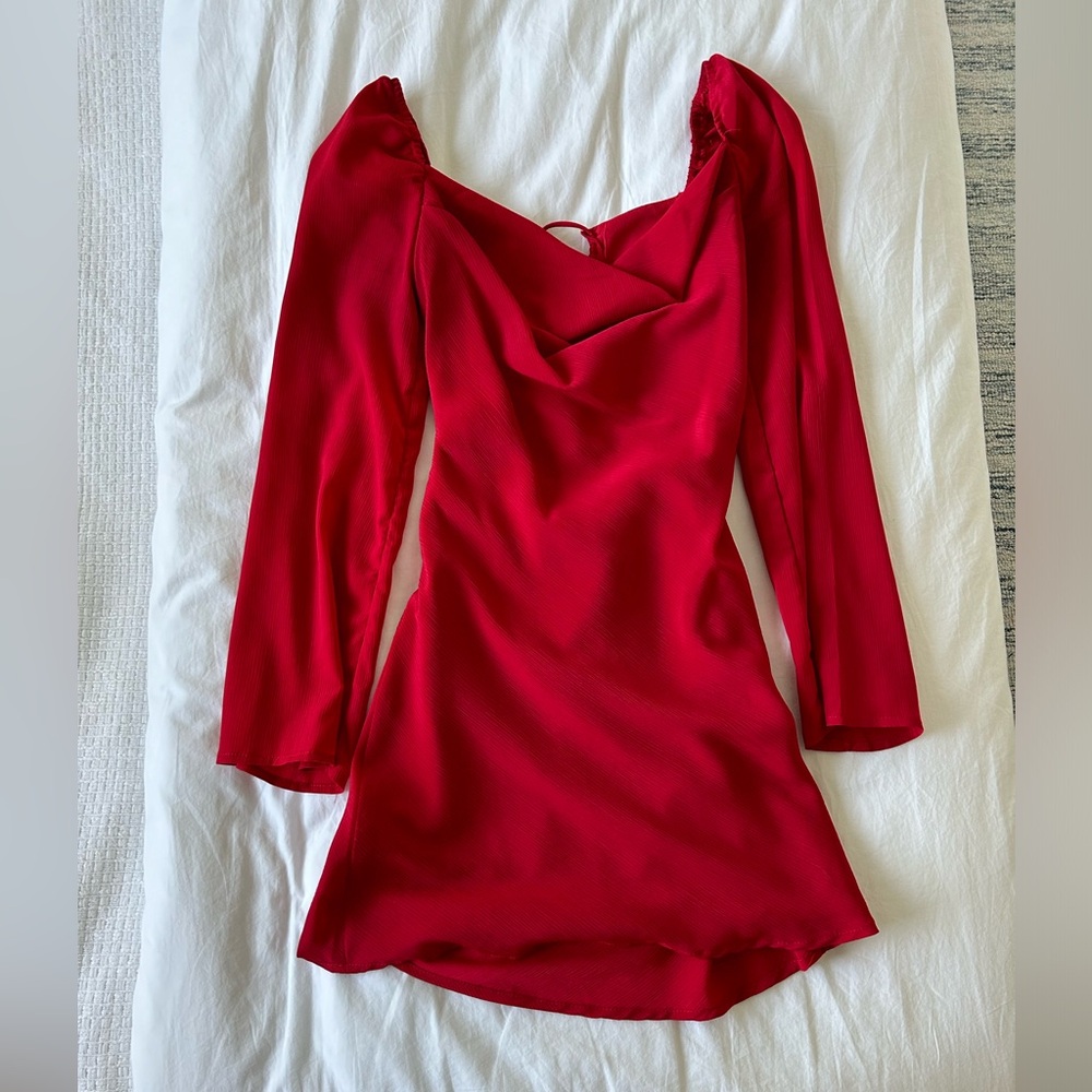 Red Cowl Neck Minidress